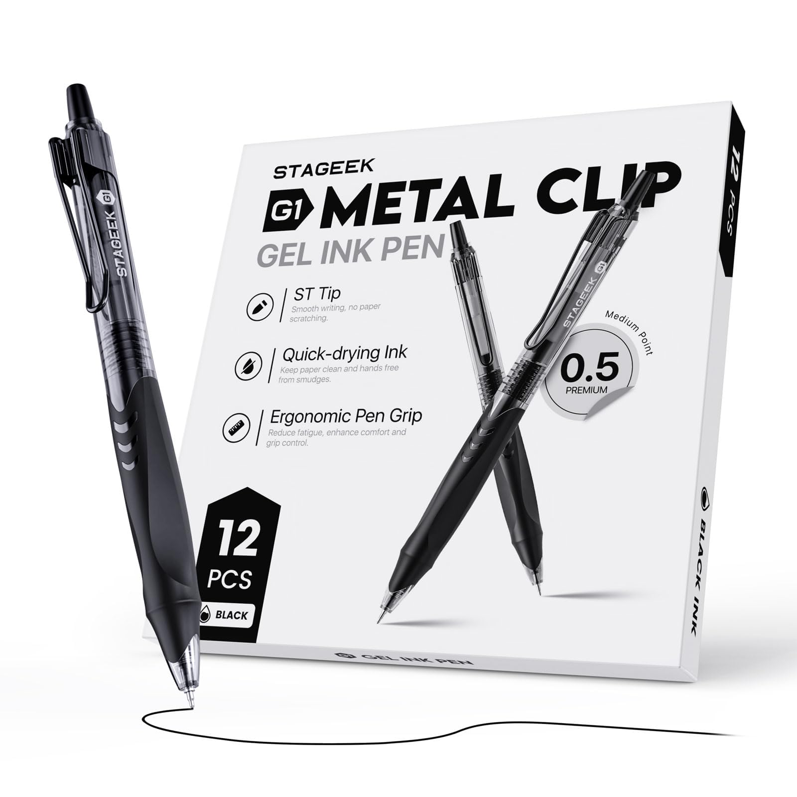 Amazon.com: STAGEEK 12 Pack Black Gel Pens, Quick Dry Black Ink